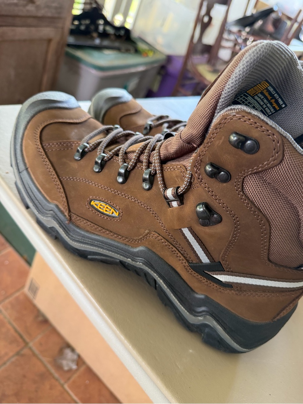 Keen Brown Lace-Up Waterproof Hiking Boot with Black and Gray Accents